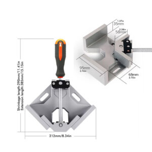 Right Angle Picture Frame Clamp is made of premium aluminium alloy and painted with a rustproof grey mask. It is solid and durable. The swing jaw design has been electroplated with rustproof steel arbour. The two-way rotary jaw can be adjusted to align and hold workpieces of different sizes. It has a single rubber handle with a firm grip. The steel nut has great wear resistance and holds well. It offers a perfect way to frame pictures.