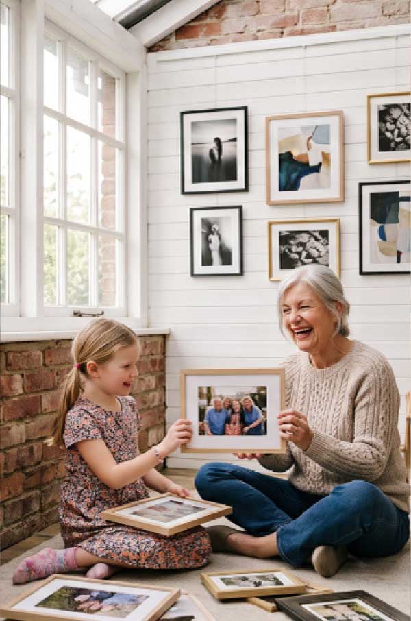 happy people hanging pictures